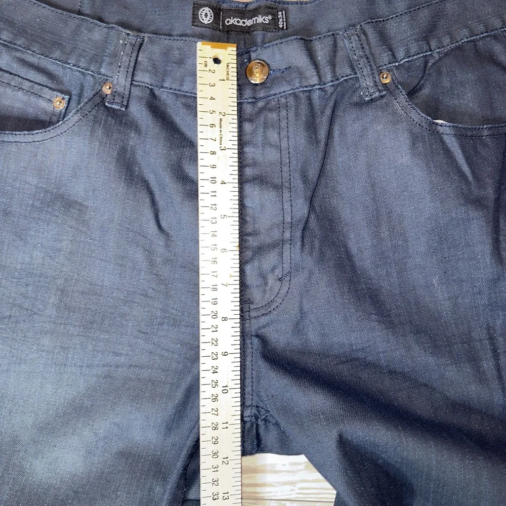 Akademiks Jeans Mens 40x34 Navy Denim Flat Front Straight Leg Hipster Black Tab